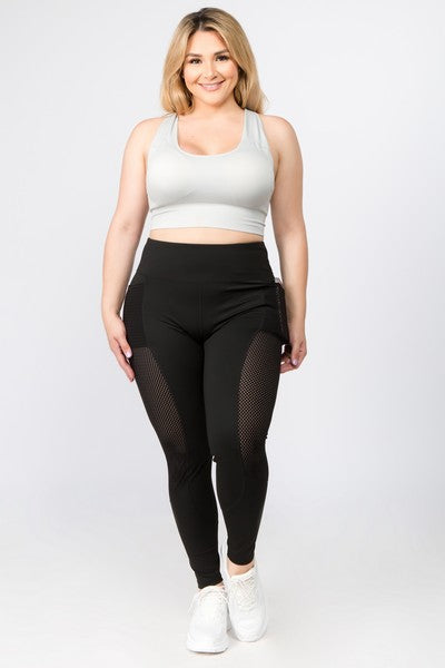 Plus Size Activewear 3-Pocket Jersey Mesh Leggings