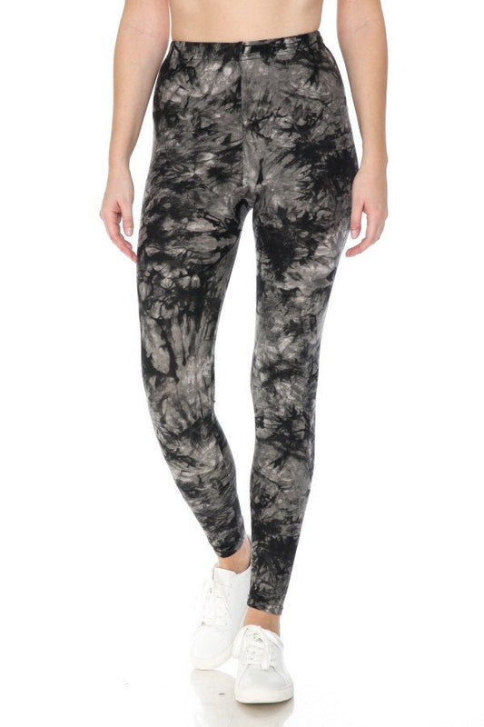 Black/Grey One Size Size Tie Dye Print Leggings