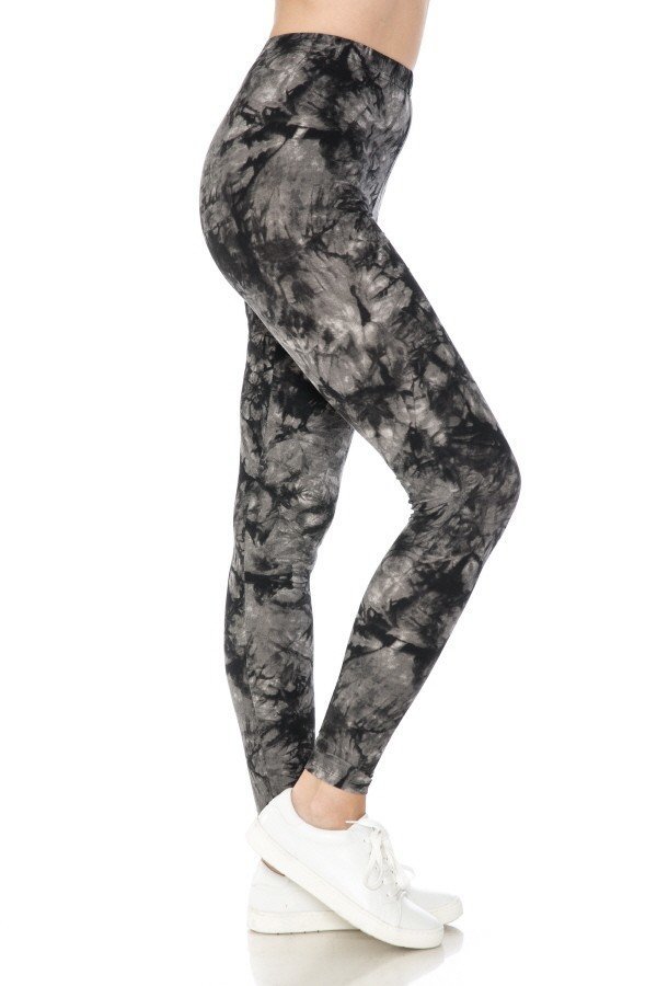 Black/Grey One Size Size Tie Dye Print Leggings